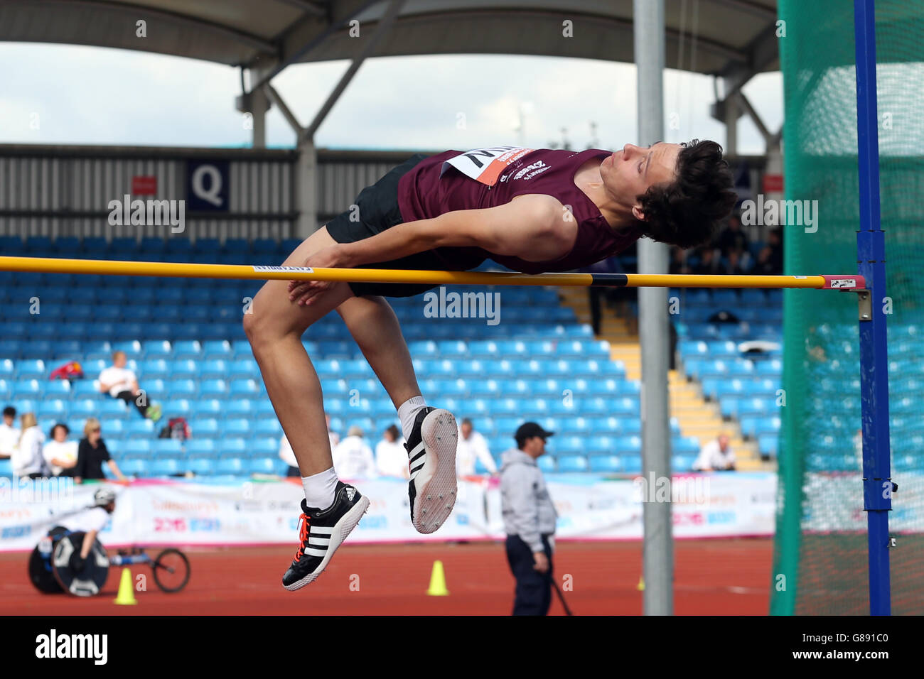 Sport - Sainsbury's 2015 School Games - Day Two - Manchester. England North West's Steven Jones takes part in the boys high jump at the Sainsbury's 2015 School Games at the Manchester Regional Arena. Stock Photo