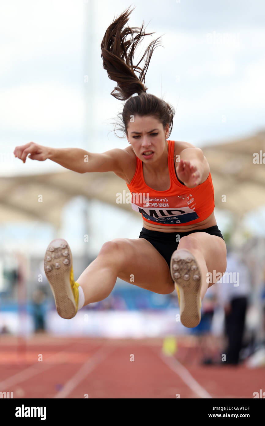 Sport - Sainsbury's 2015 School Games - Day Two - Manchester. England Midlands' Alice Hopkins takes part in the girls long jump at the Sainsbury's 2015 School Games at the Manchester Regional Arena. Stock Photo