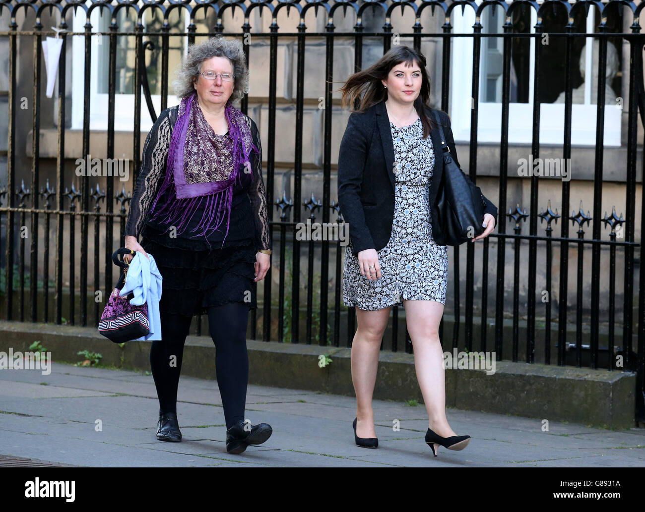 Euphemia Matheson (right) and Fiona Grahame, two of Liberal Democrat MP Alistair Carmichael's Orkney and Shetland constituents, who lodged a petition to oust him, arrive for the Election Court trial of the MP at the Court of Session in Edinburgh, as a legal challenge to his election begins today and will be broadcast live in what is believed to be a television first for a court hearing in Scotland. Stock Photo