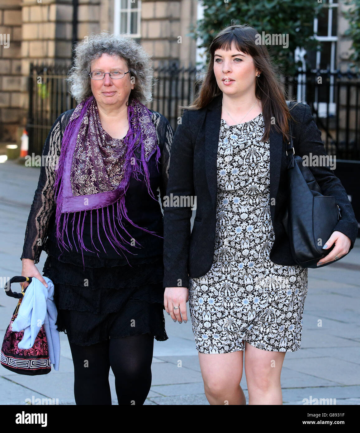Euphemia Matheson (right) and Fiona Grahame, two of Liberal Democrat MP Alistair Carmichael's Orkney and Shetland constituents, who lodged a petition to oust him, arrive for the Election Court trial of the MP at the Court of Session in Edinburgh, as a legal challenge to his election begins today and will be broadcast live in what is believed to be a television first for a court hearing in Scotland. Stock Photo