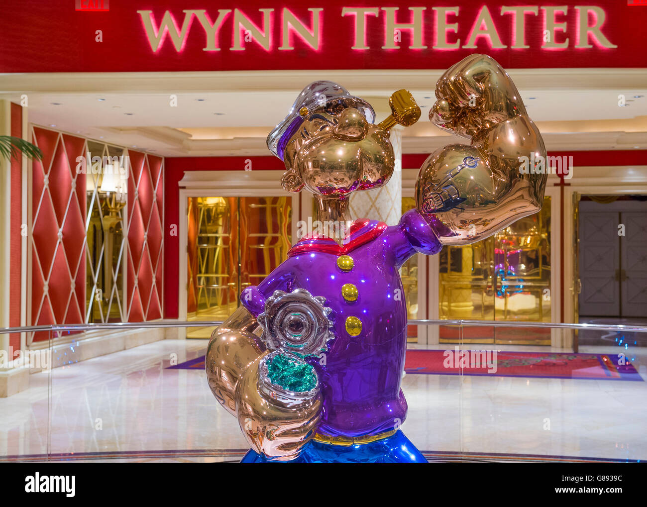The Jeff Koons Popeye Sculpture display at the Wynn Hotel in Las Vegas