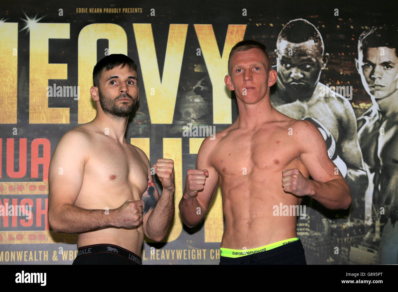 Boxing - Boxers Weigh In - Reebok Sports Club London. Gabor Ambrus (left)  and Ted Cheeseman during the weigh in at the Reebok Sports Club, London  Stock Photo - Alamy