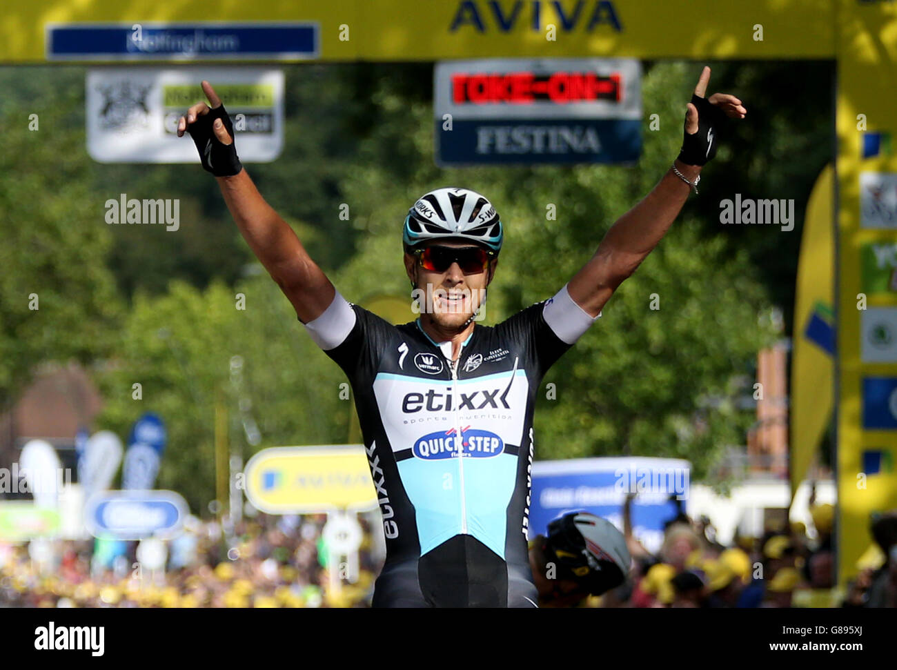 Cycling - Tour of Britain - Stage Six - Stoke on Trent to Nottingham. Etixx-Quick Step's Matteo Trentin wins Stage Six of the Tour of Britain from Stoke-on-Trent to Nottingham. Stock Photo