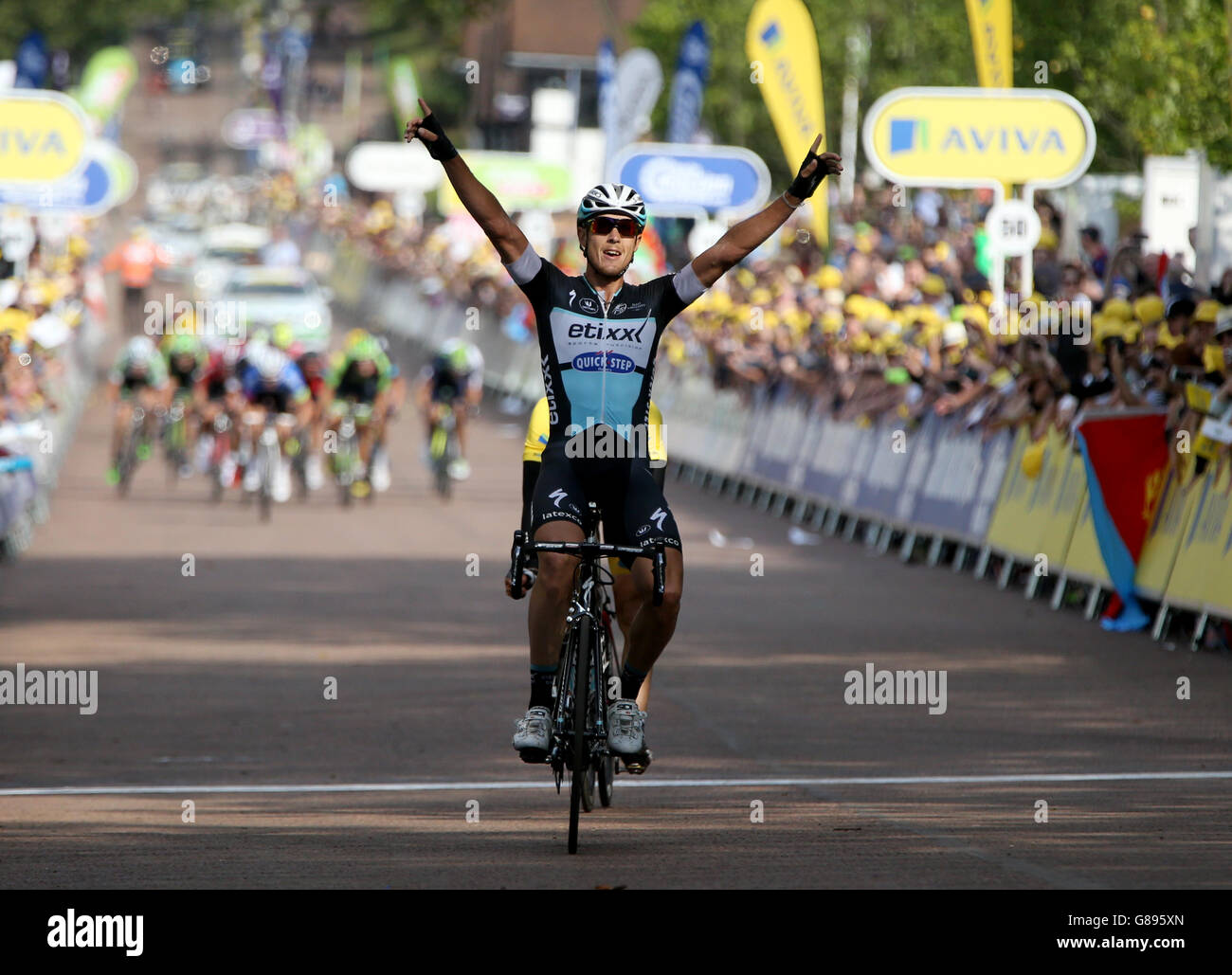 Etixx-Quick Step's Matteo Trentin wins Stage Six of the Tour of Britain from Stoke-on-Trent to Nottingham. Stock Photo