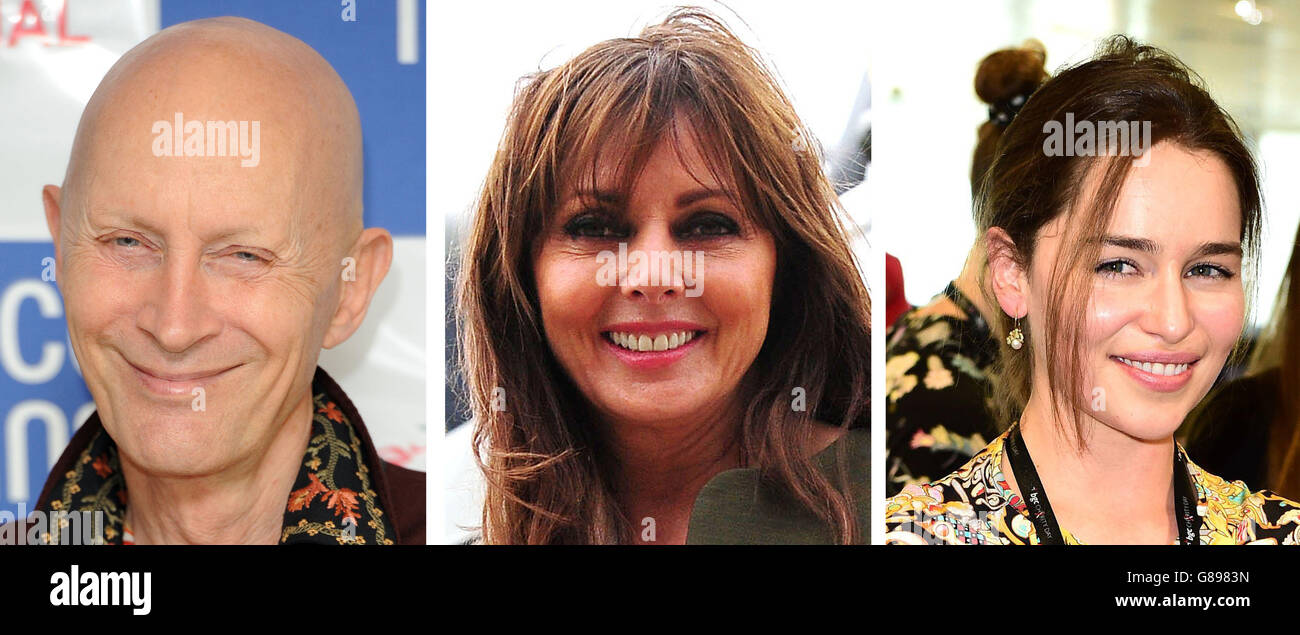 File photos of (from the left) Richard O'Brien, Carol Vorderman and Emilia Clarke. Stock Photo