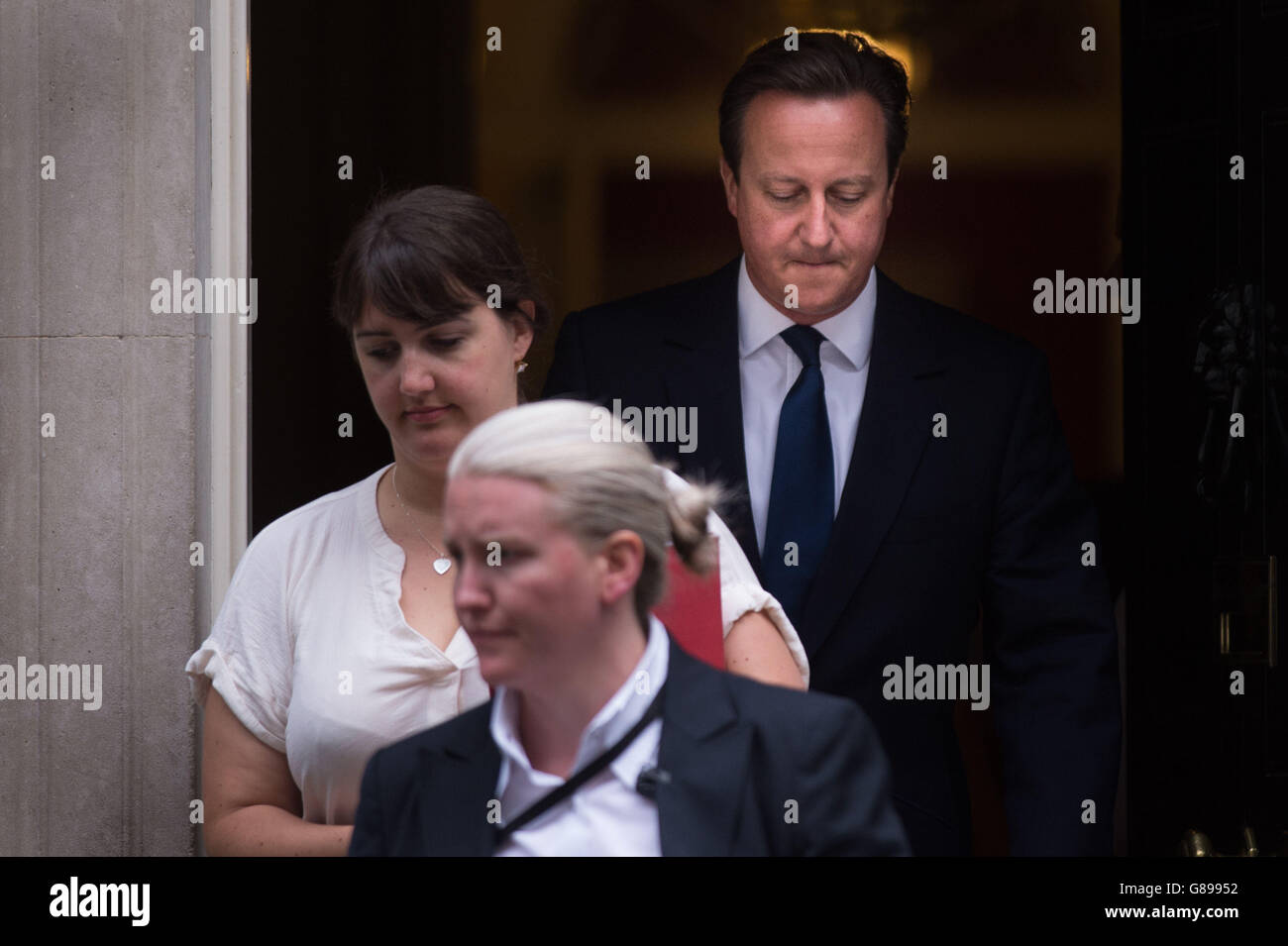 Prime Minister David Cameron leaves 10 Downing Street, London, to face newly appointed Labour party leader Jeremy Corbyn for the first time at Prime Minister's Questions. Stock Photo