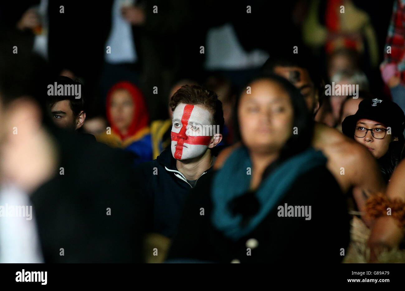 England fan watch the game at the Fan zone at Old Deer Park in Richmond