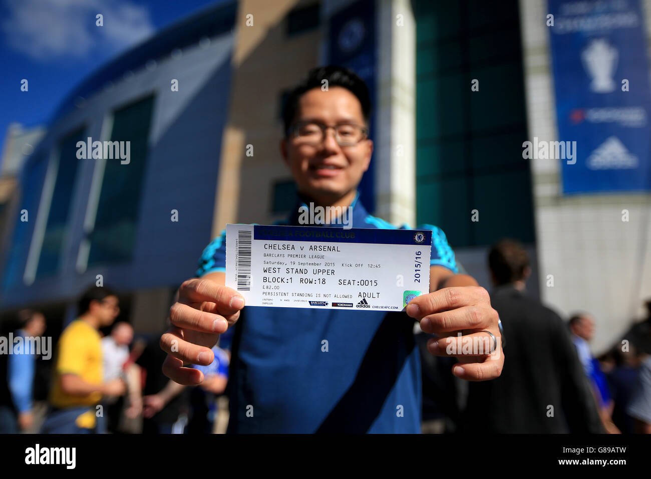 Fan holds match ticket barclays premier league match stamford bridge hi