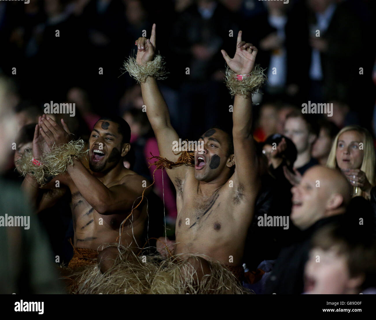 Rugby Union - Rugby World Cup 2015 - Pool A - Fiji v England - Twickenham Stadium. Fiji fans watch the game at the Fan zone at Old Deer Park in Richmond during the Rugby World Cup match at Twickenham Stadium, London. Stock Photo