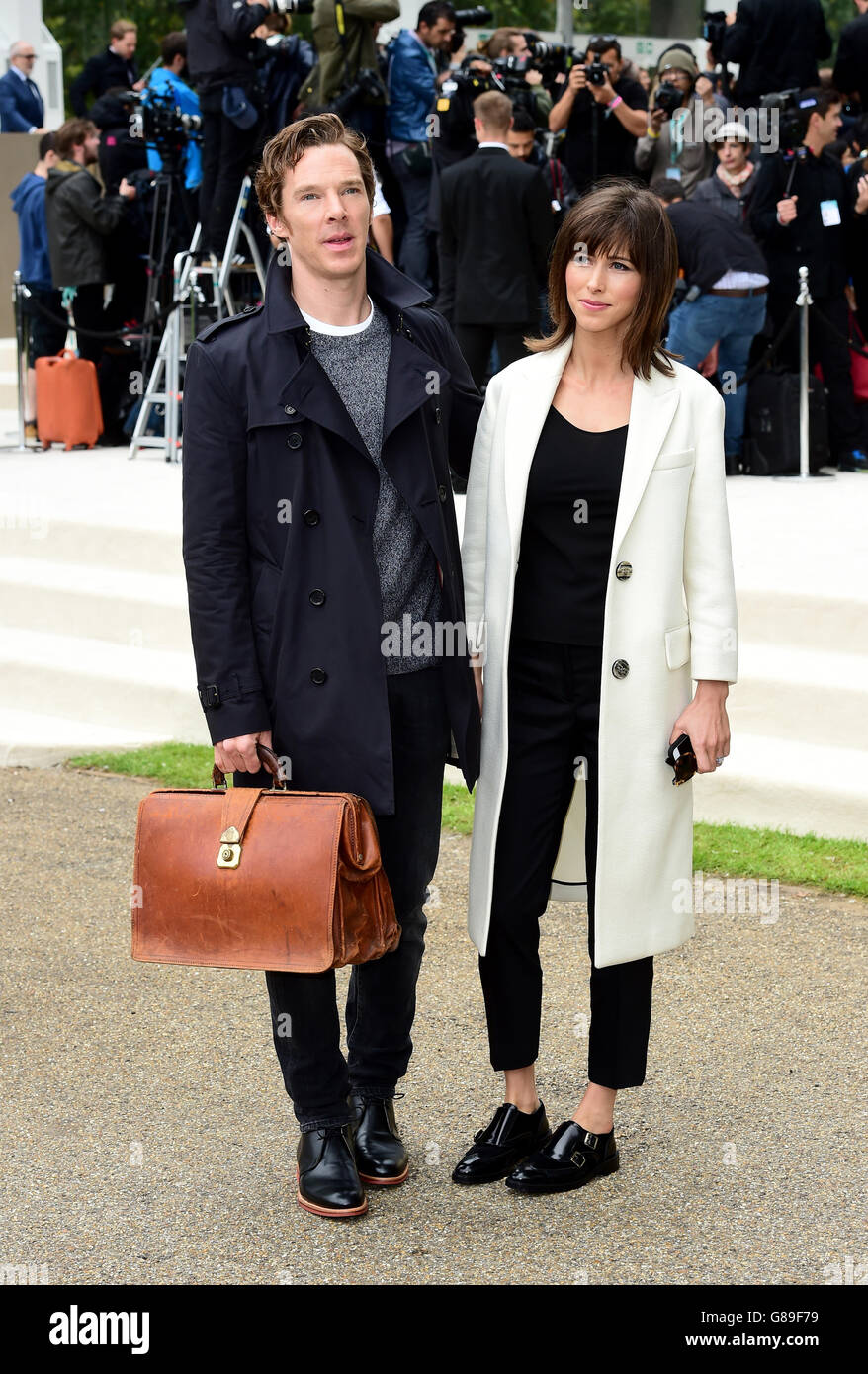 Benedict Cumberbatch and Sophie Hunter attending the Burberry Spring/Summer  2016 London Fashion Week show at Hyde Park, London. PRESS ASSOCIATION  Photo. Picture date: Monday September 21, 2015. Photo credit should read:  Ian