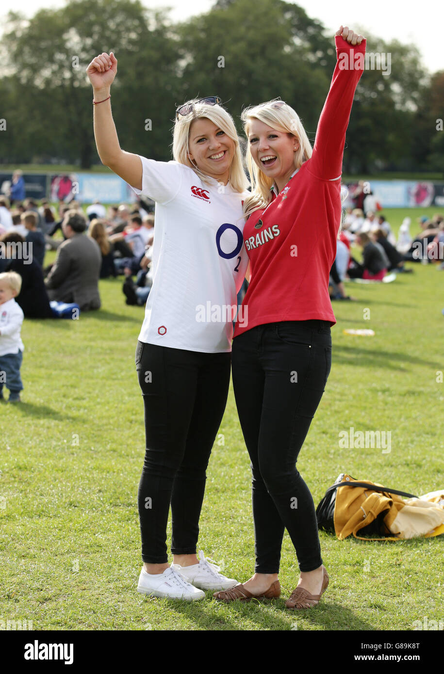 England fan Lianne Bristol (left) and Wales fan Heledd Jones at the