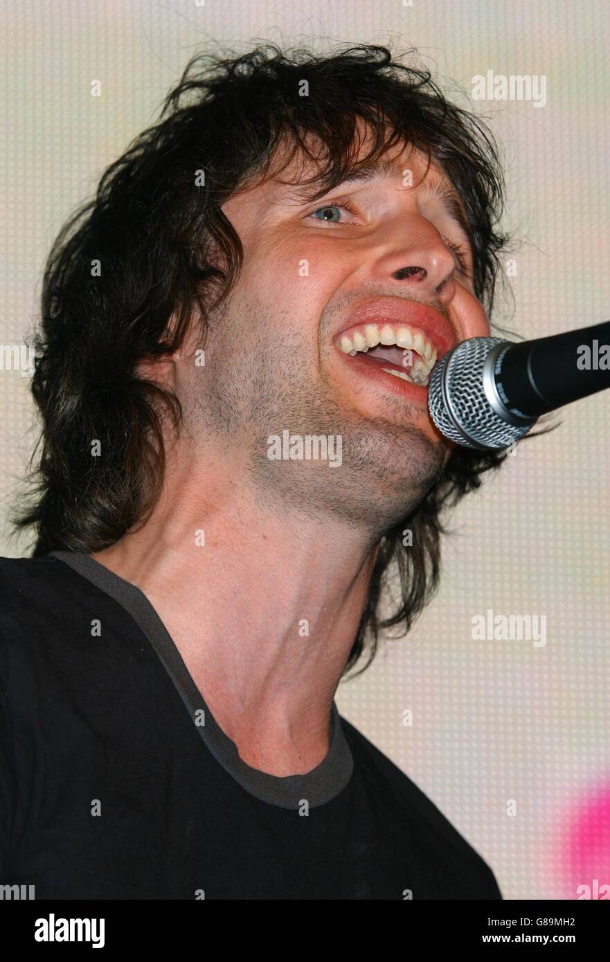 James Blunt performing on stage during an in-store concert. Stock Photo