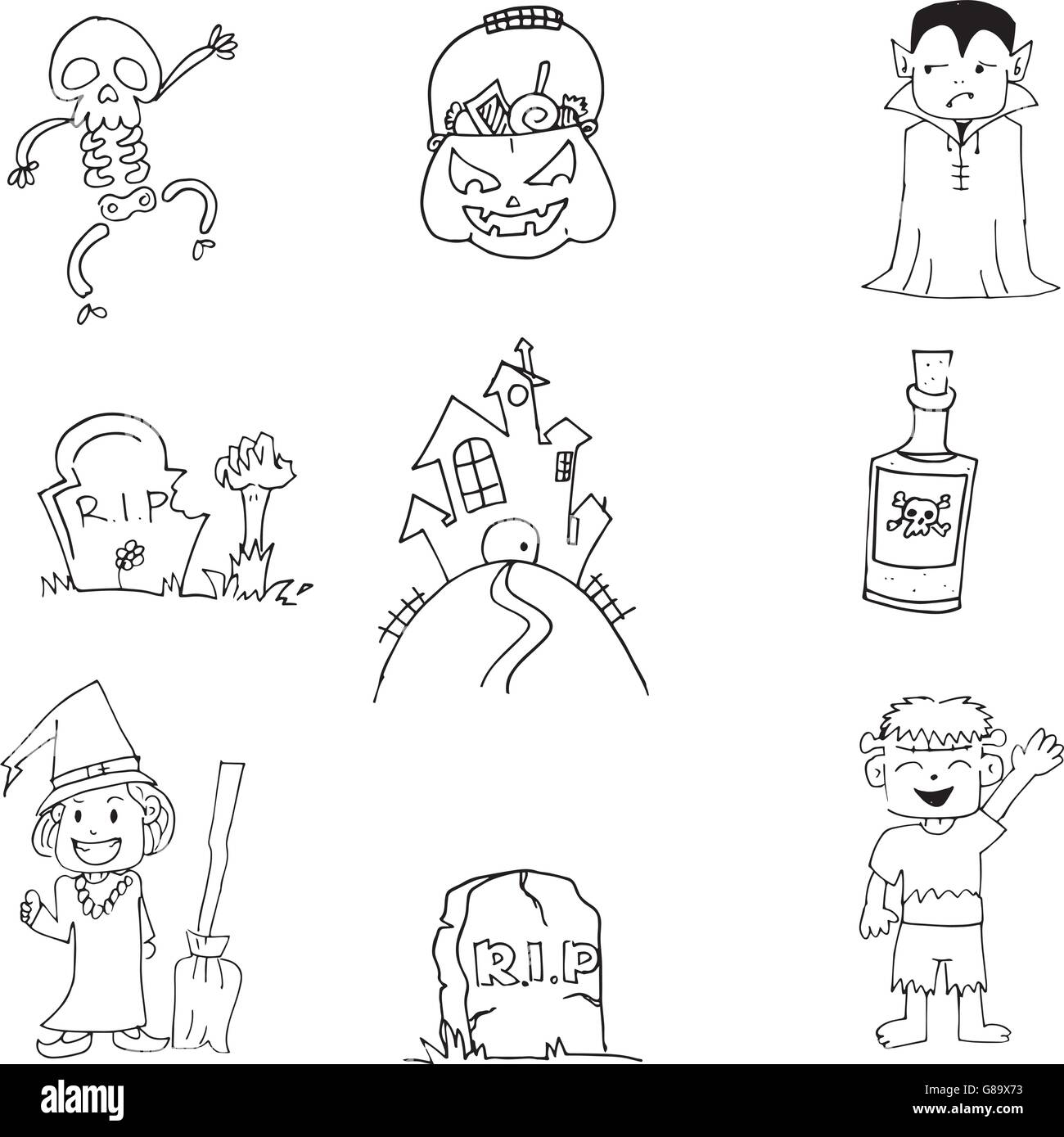 Halloween flat doodle on white backgrounds Stock Vector Image & Art - Alamy
