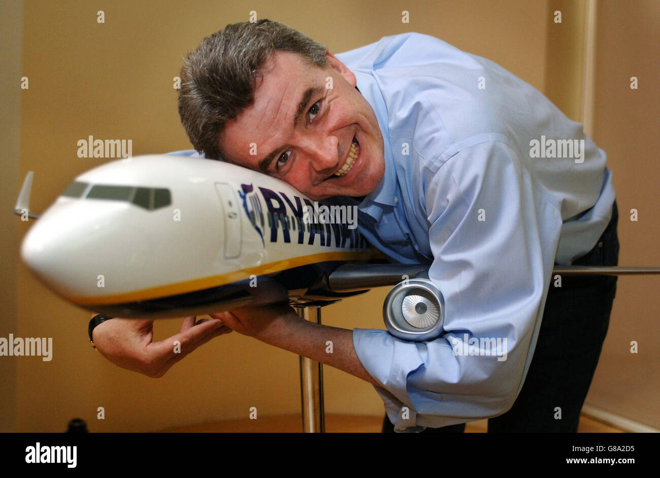 Michael O'Leary, Chief Executive of Ryanair presents the low cost airline's year end financial figures and predicted that profits would rise with increased passenger numbers despite growing fuel costs. Stock Photo