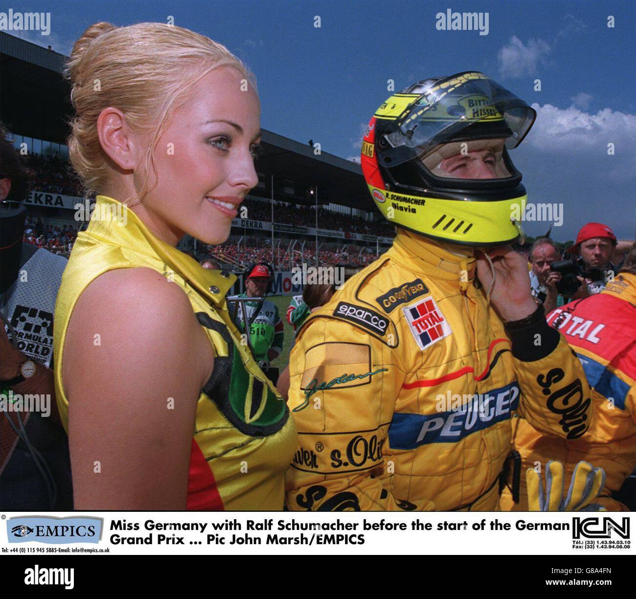Miss Germany with Ralf Schumacher before the start of the German Grand Prix Stock Photo