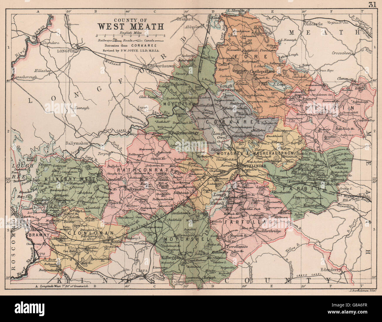 COUNTY WESTMEATH Antique county map. Leinster. Ireland. BARTHOLOMEW, 1882 Stock Photo Alamy