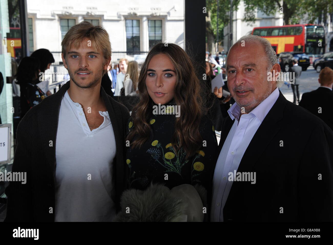 Brandon Green, Chloe Green and Sir Phillip Green arriving at the Topshop  Unique catwalk show at the Queen Elizabeth II Conference Centre as London  Fashion Week SS16 catwalk shows. Picture Credit Should