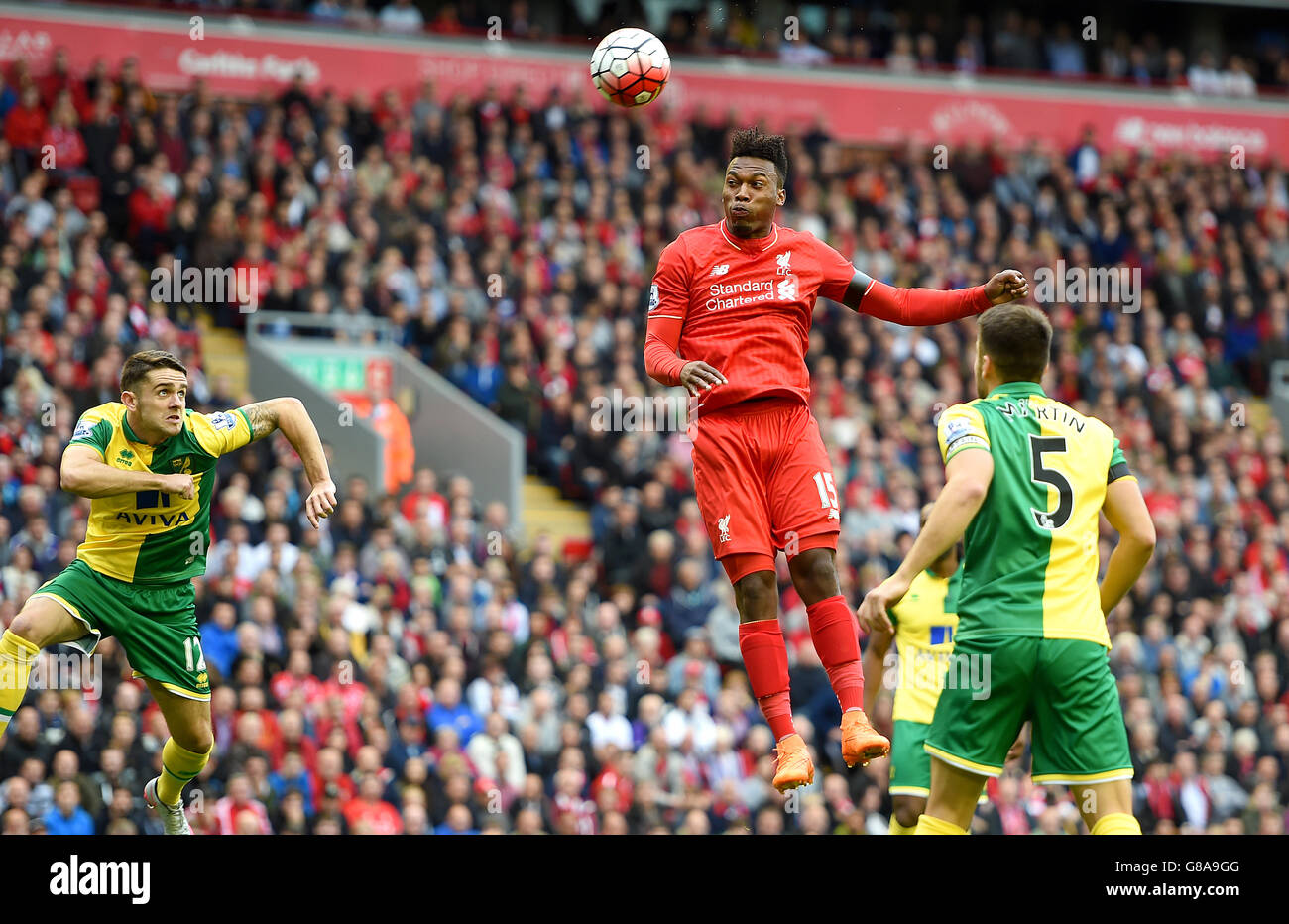 Liverpool's Daniel Sturridge in action during the Barclays Premier League match at Anfield, Liverpool. Stock Photo