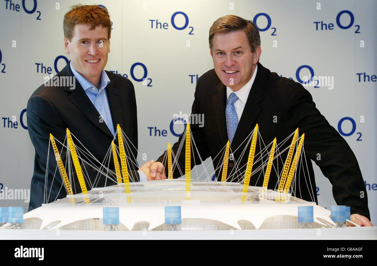 The chief executive officer of O2 UK, Matthew Key (left) with Tim Leiweke, president and chief executive officer of the Anschutz Entertainment Group. Stock Photo