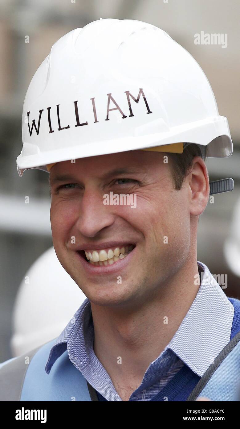 The Duke of Cambridge arrives for a visit to the BBC's DIY SOS Team for The Big Build: Veteran's Special at a street in Manchester. Stock Photo