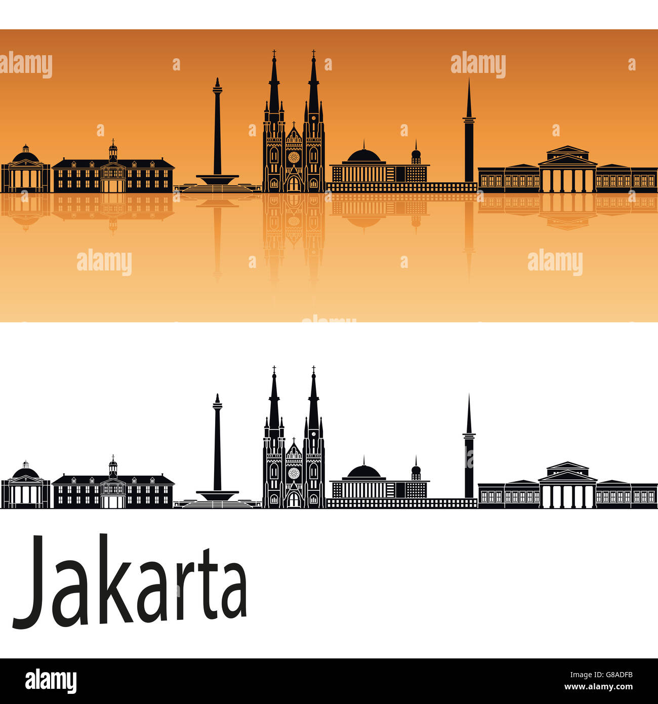 Jakarta skyline in orange background in editable vector file Stock Photo