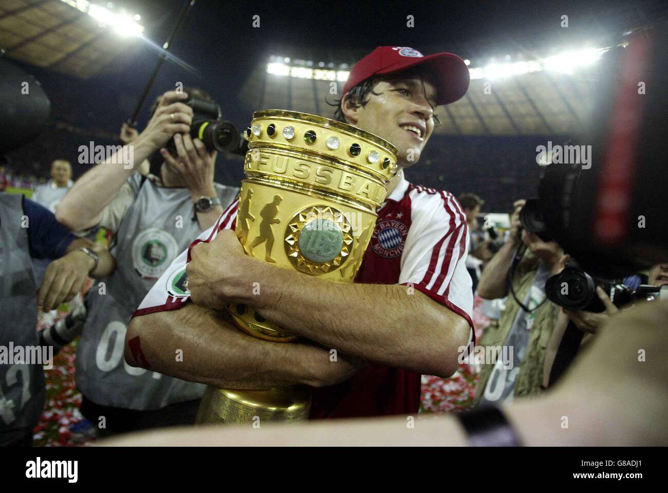Bayern Munich's Michael Ballack celebrates with the trophy Stock Photo