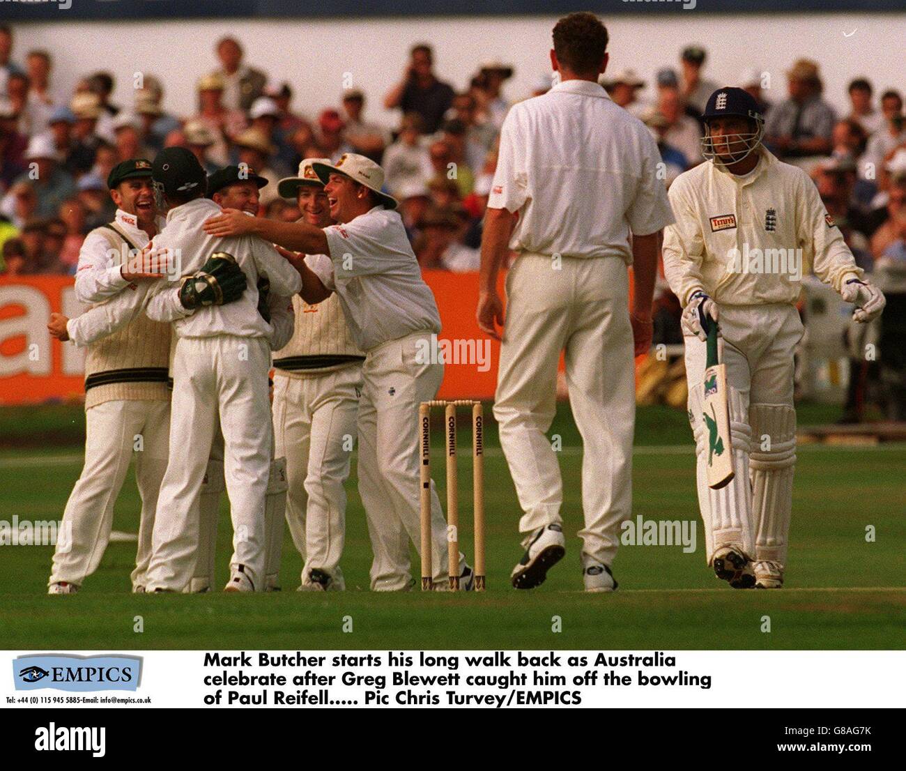 Mark Butcher starts his long walk back as Australia celebrate after ...