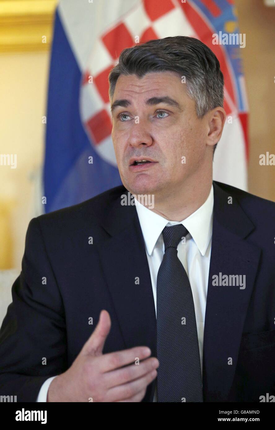 Prime Minister of Croatia Zoran Milanovic gestures as he makes remarks
