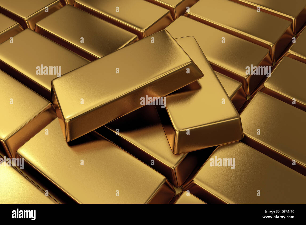 rows of gold bars,3d rendering Stock Photo