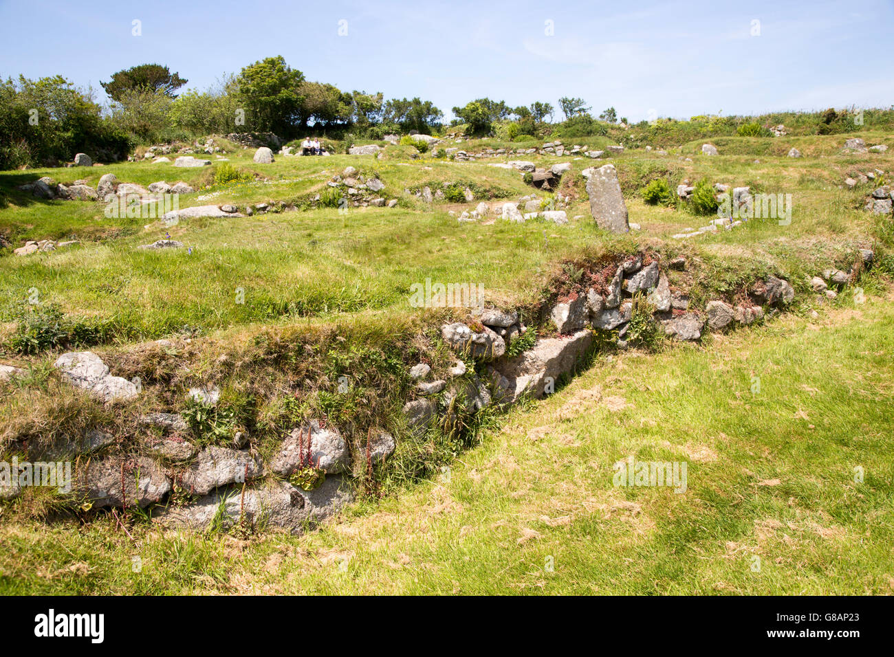 Carn Euny prehistoric village, Cornwall, England, UK Stock Photo