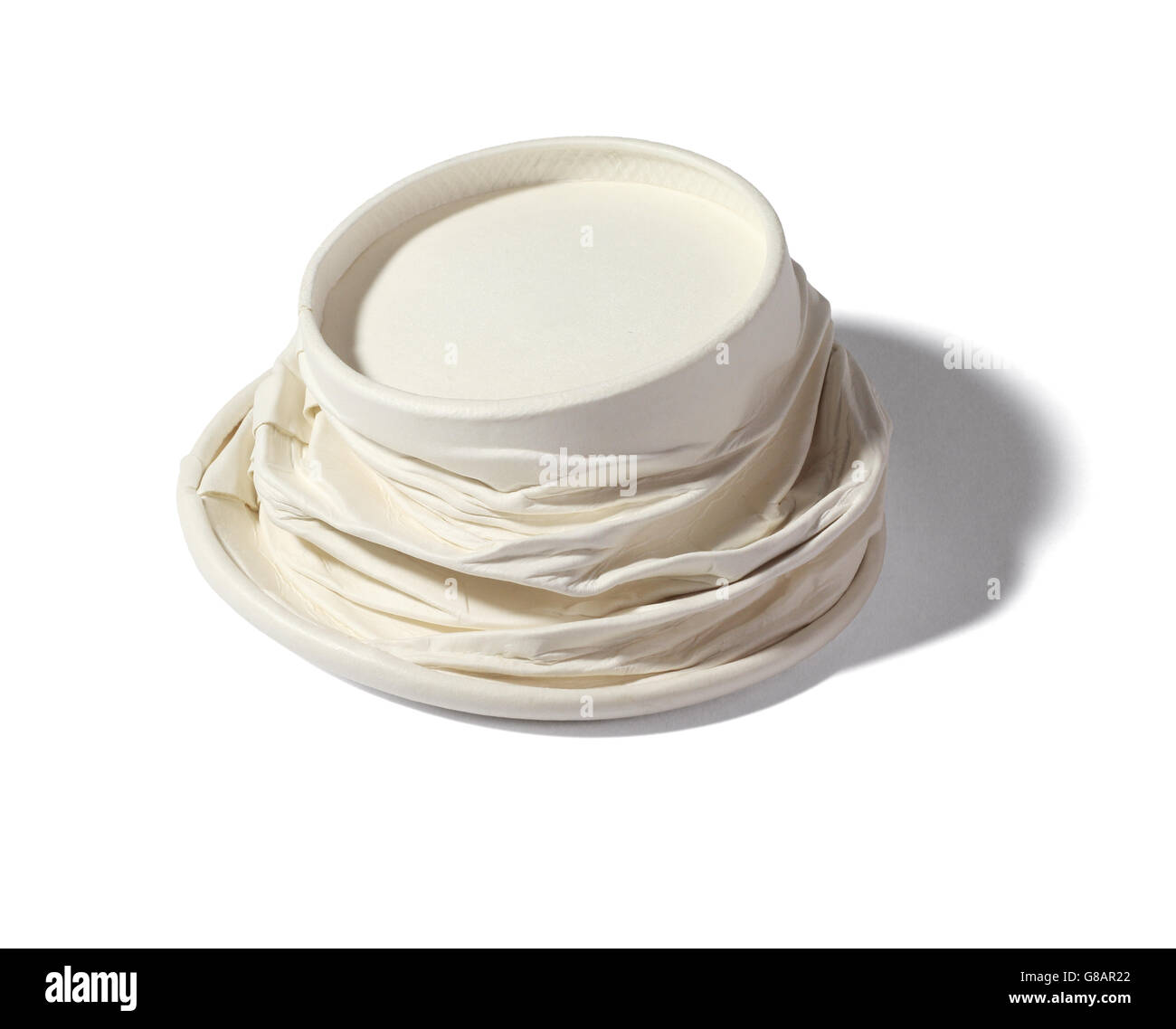 Crumpled Used paper Cup on White Background Stock Photo