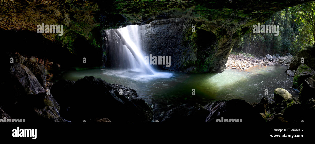 Natural Bridge waterfall on Cave Creek, Springbrook National Park, Queensland, Australia. Stock Photo