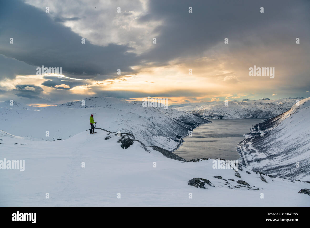Snowshoeing on Kvaløya island, Norway Stock Photo