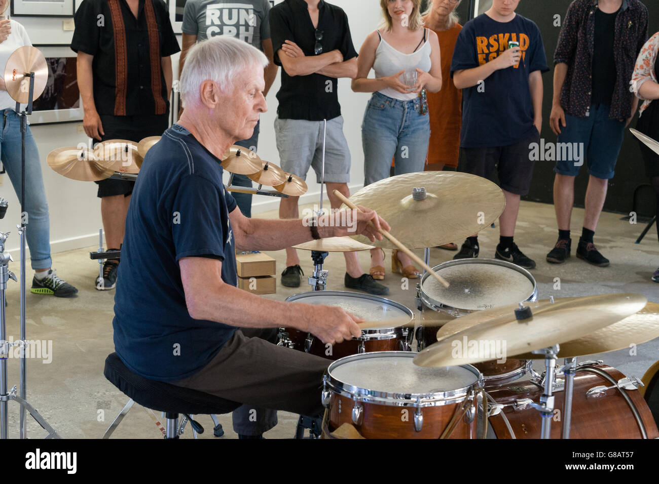 Jazz drum battle, Danish jazz drummer Alex Riel Stock Photo - Alamy