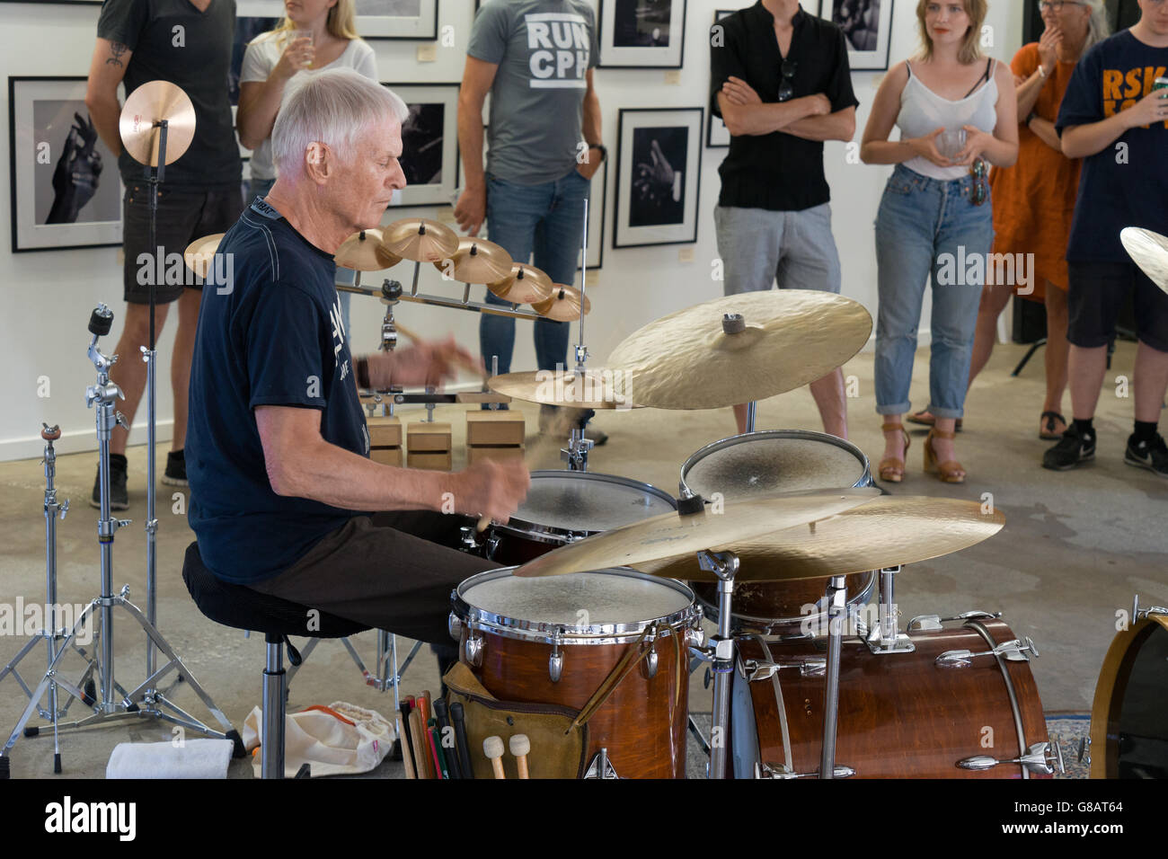 Jazz drum battle, Danish jazz drummer Alex Riel Stock Photo ...