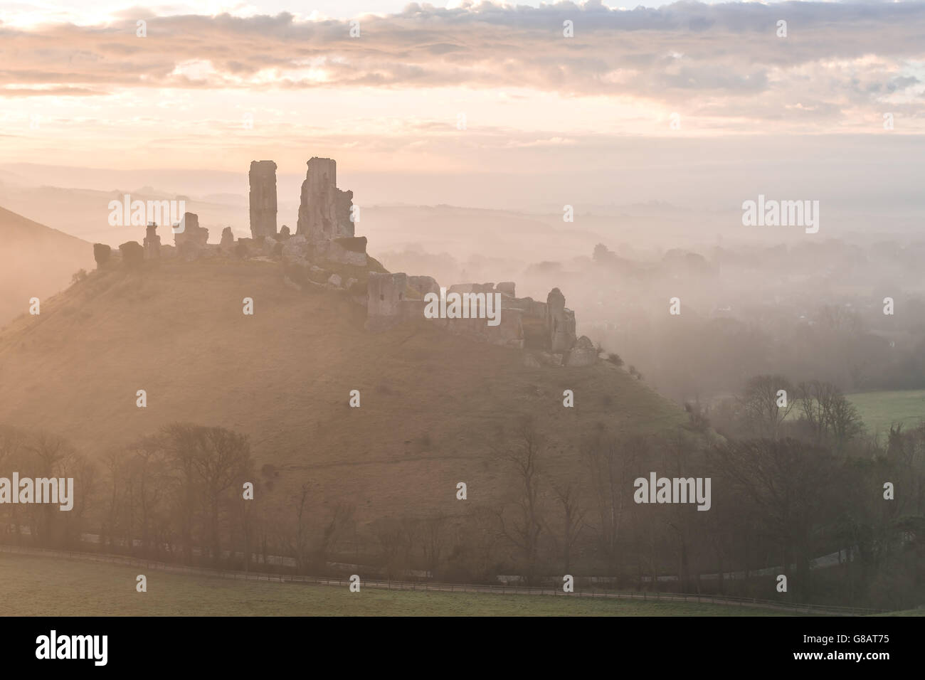 Corfe Castle Morning Stock Photo