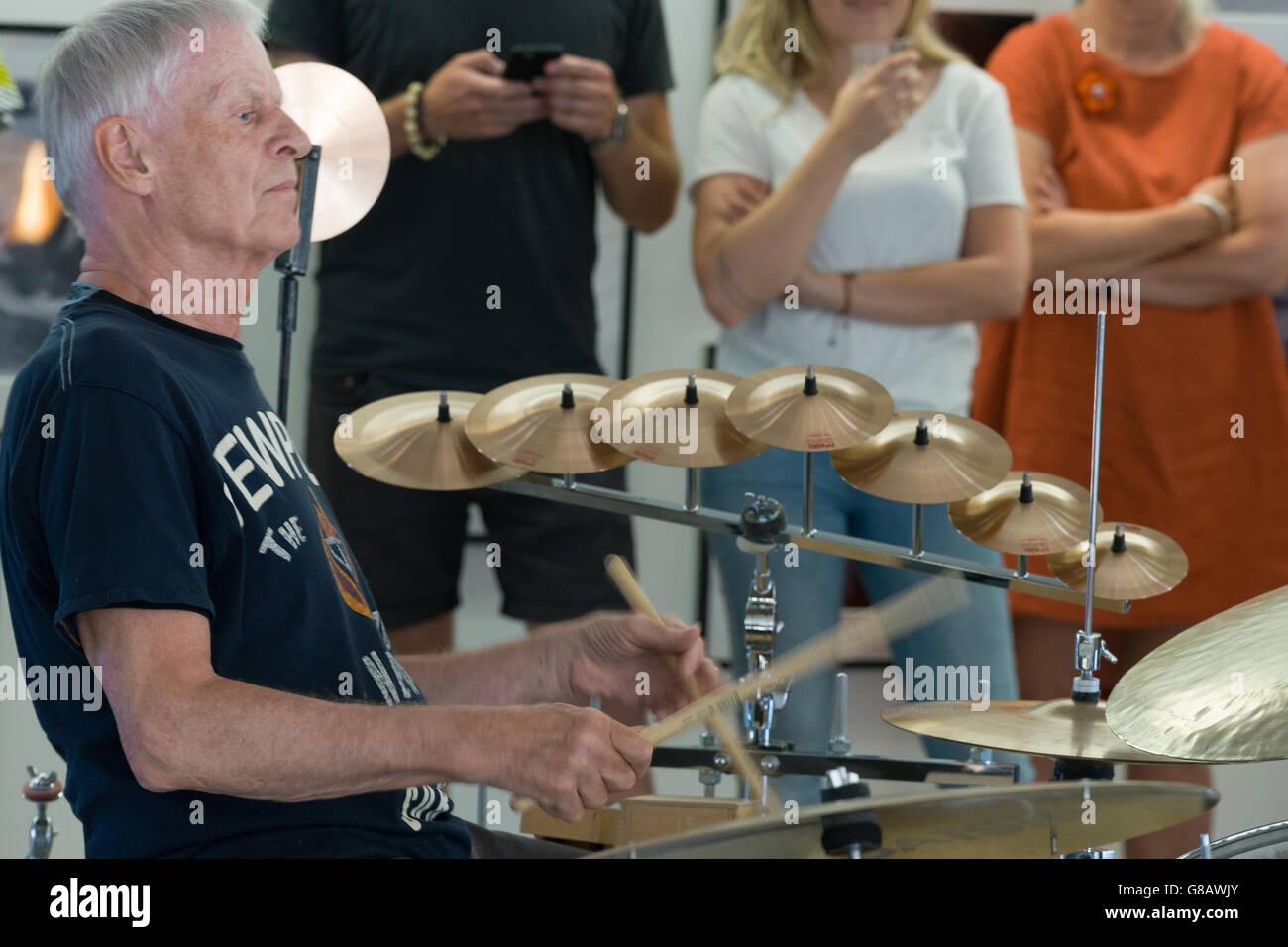 Jazz drum battle, Danish jazz drummer Alex Riel Stock Photo - Alamy