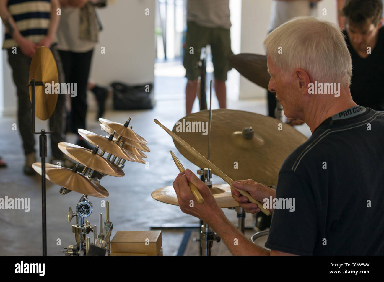 Jazz drum battle, Danish jazz drummers Alex Riel and Stefan Pasborg ...