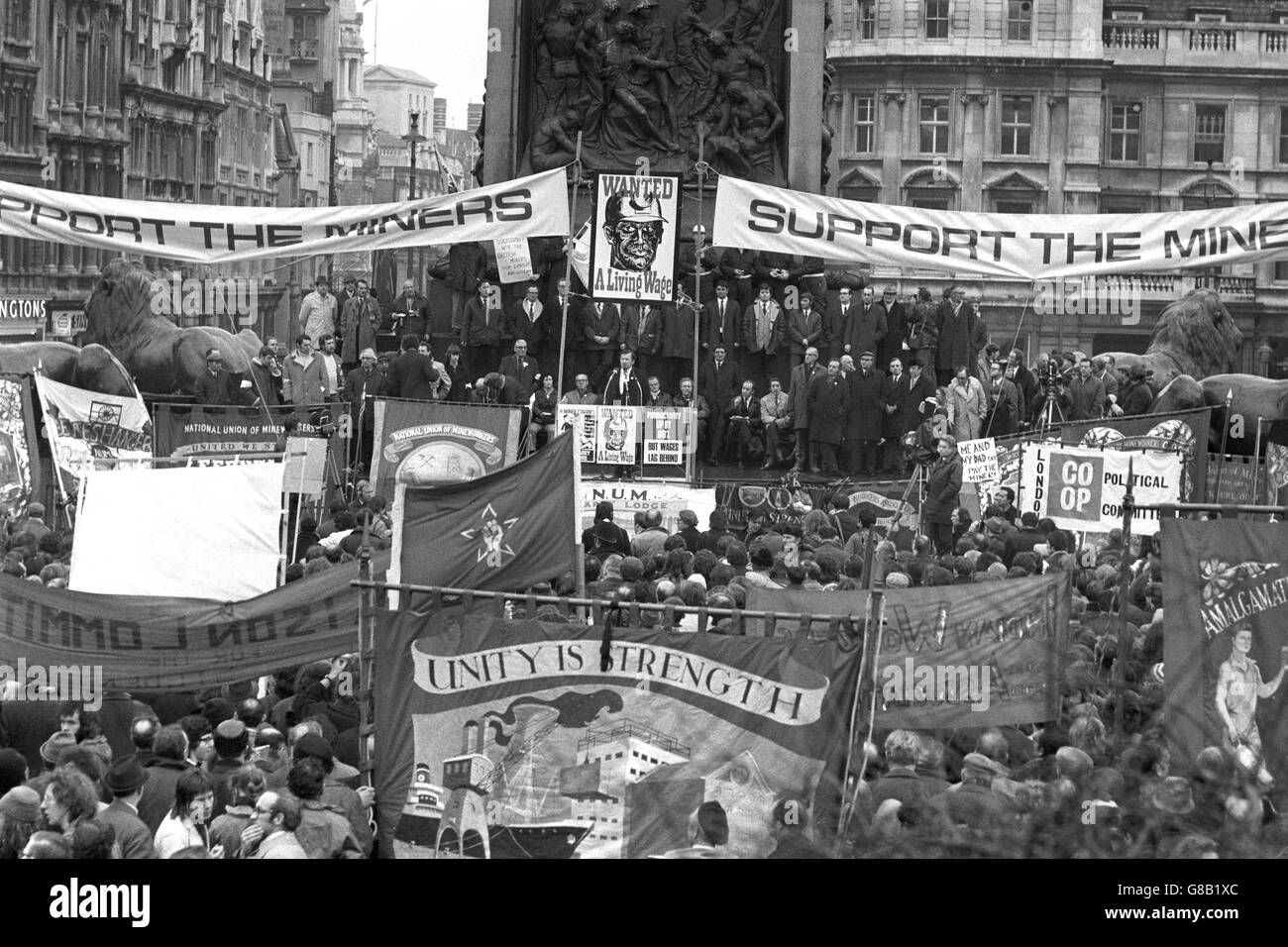 Miners and banners fill London's Trafalgar Square during a large rally ...