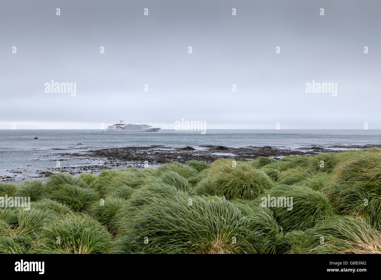 Ponant's Le Soleal anchored off Macquarie Island, Australian sub-Antarctic Stock Photo