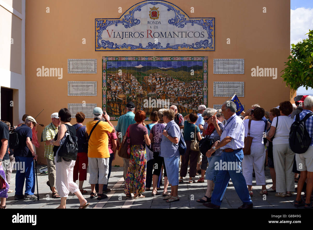 wallpainting (tiles), Calle Arminan, old town (La Ciudad), Ronda, Andalusia, Spain Stock Photo