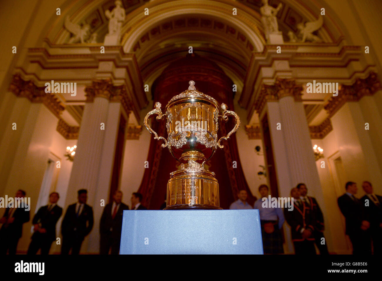 Rugby World Cup reception at Buckingham Palace. The b Ellis trophy