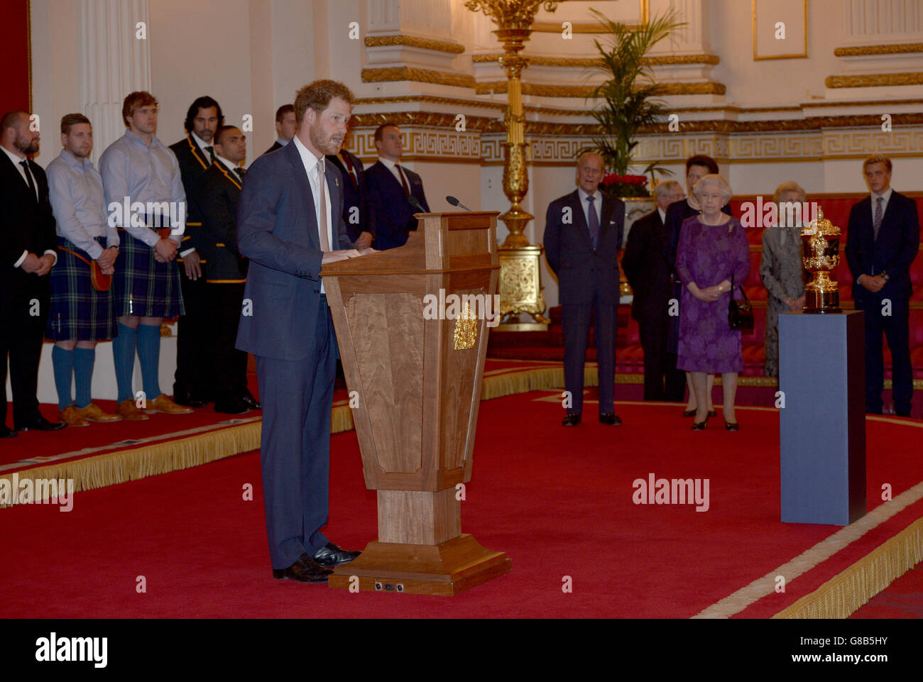 Rugby World Cup reception at Buckingham Palace. Prince Harry addresses