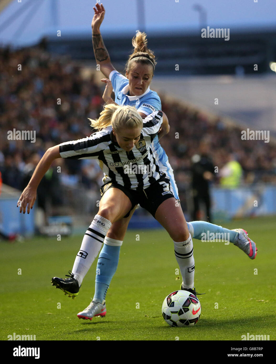 Manchester City Ladies Natasha Harding Back And Notts County Ladies Alex Greenwood Battle For The Ball During The Women S Super League Match At The Academy Stadium Manchester Stock Photo Alamy