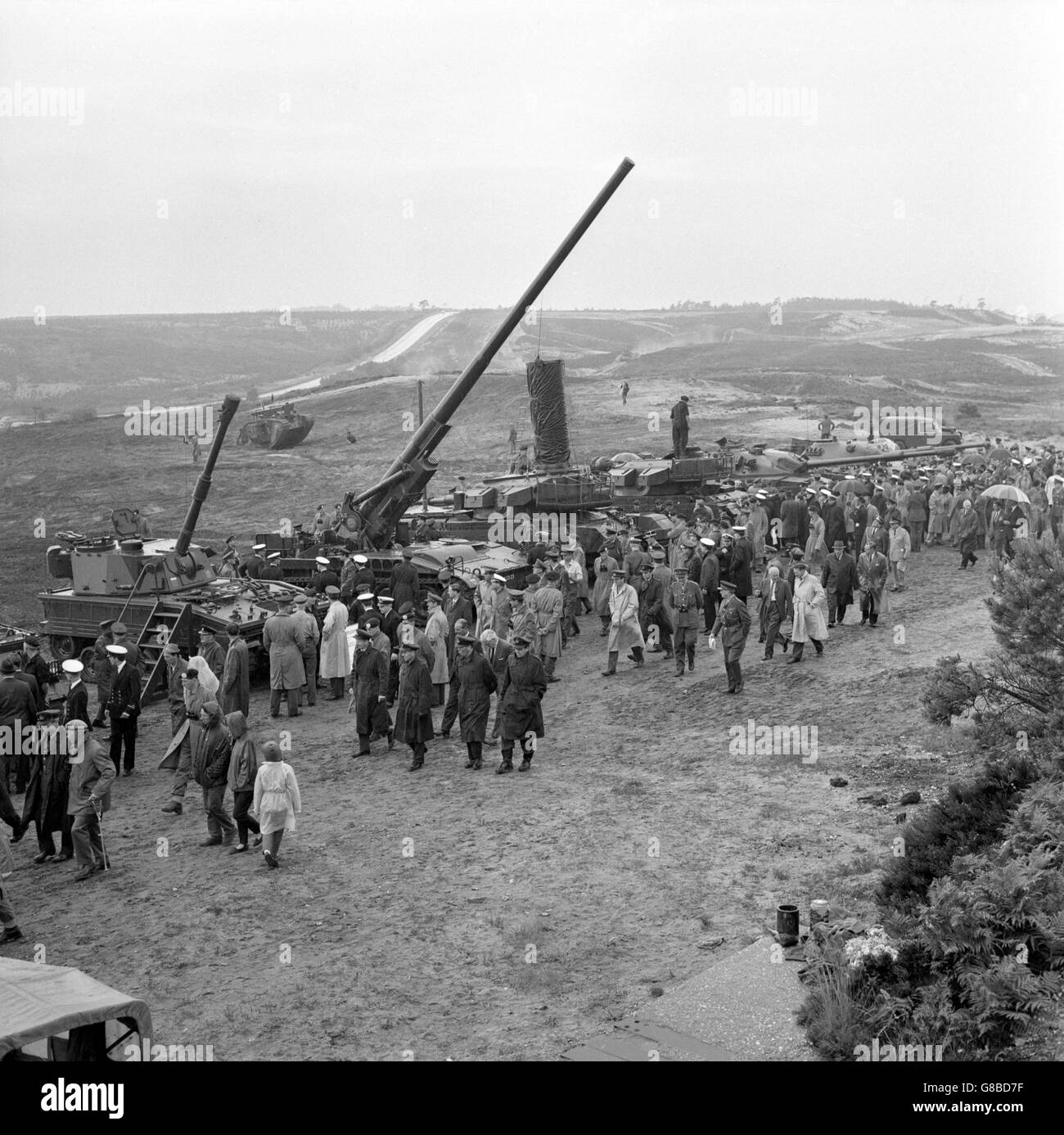 Oversea and British visitors looking at the Static Display of Army vehicles at Gallows Hill, Bovington Camp, Dorset, during the Royal Armoured Corps Centre demonstration. Stock Photo