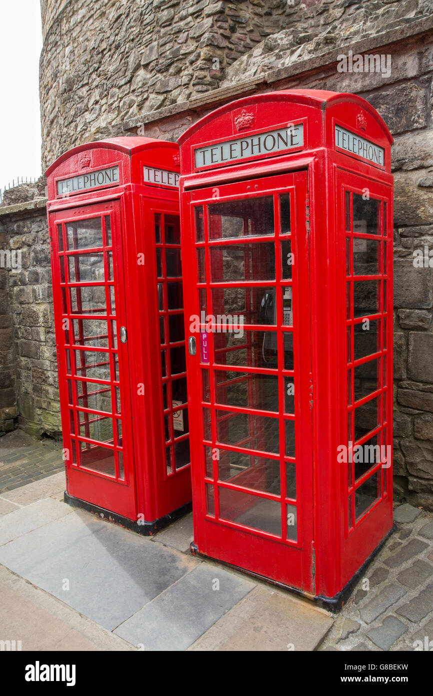 Two Red Phone boxes in Edinburgh Castle Stock Photo