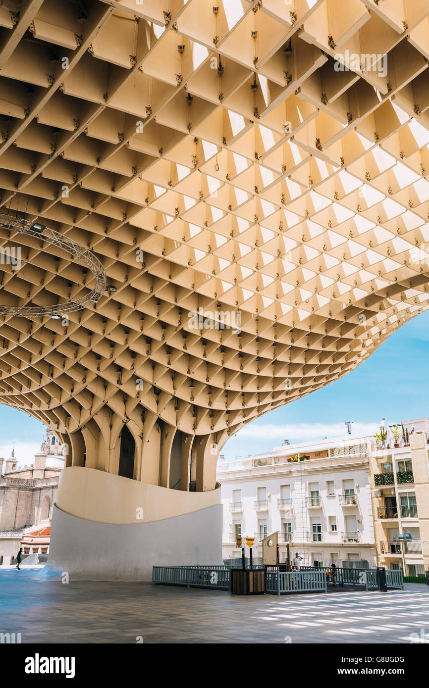 Seville, Spain - June 24, 2015: Metropol Parasol is a wooden structure located Plaza de la Encarnacion square, in old quarter of Stock Photo