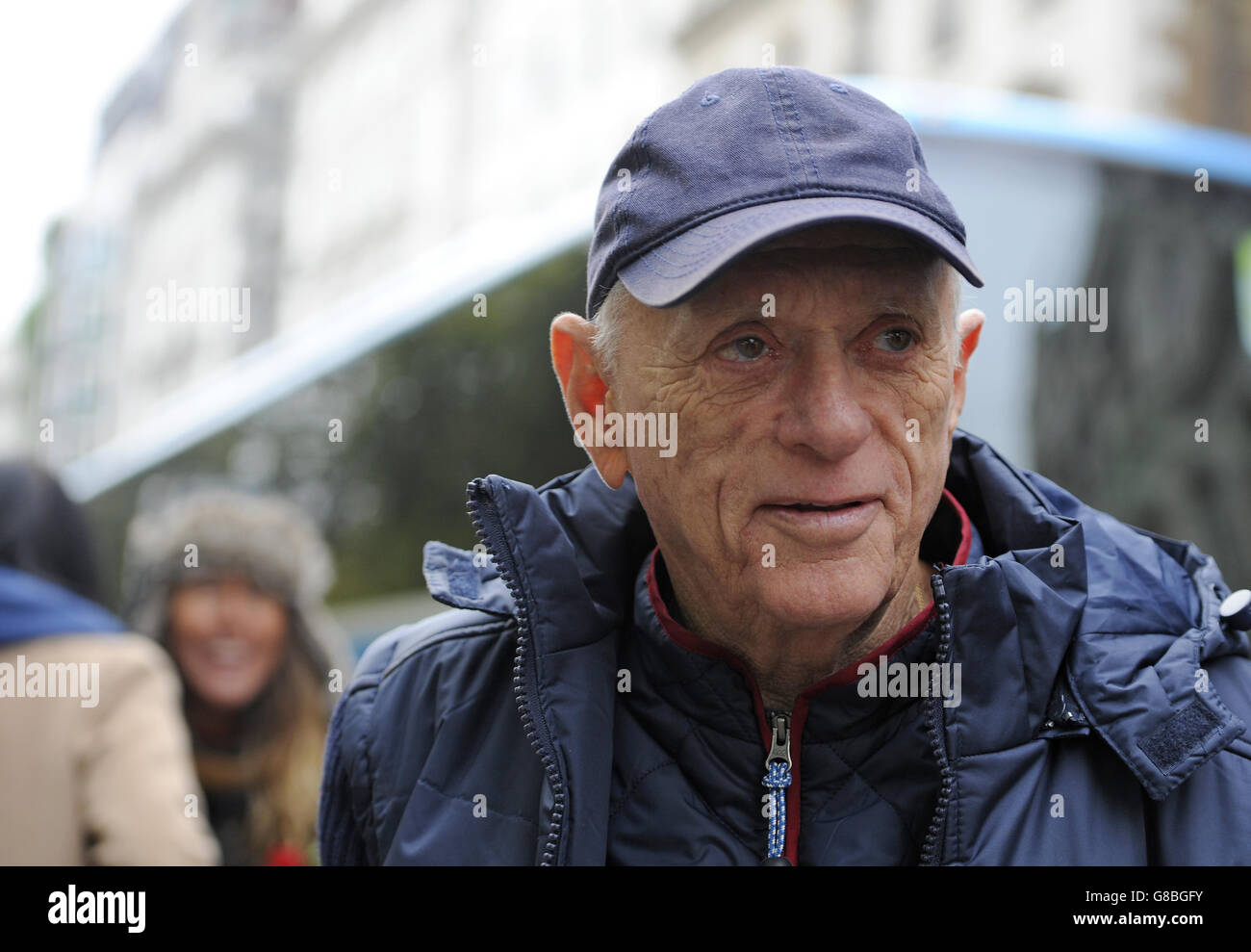 Dolphin Project founder and director Ric O'Barry joins protesters gathered outside the Embassy of Japan in London to campaign against the Taiji dolphin culls. Stock Photo