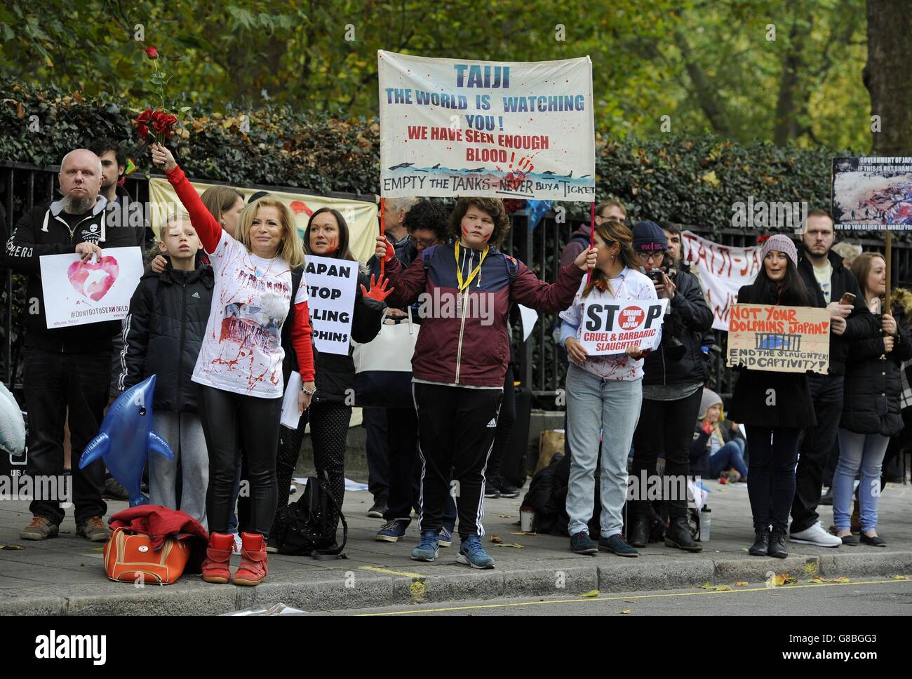 Dolphin slaughter protest Stock Photo