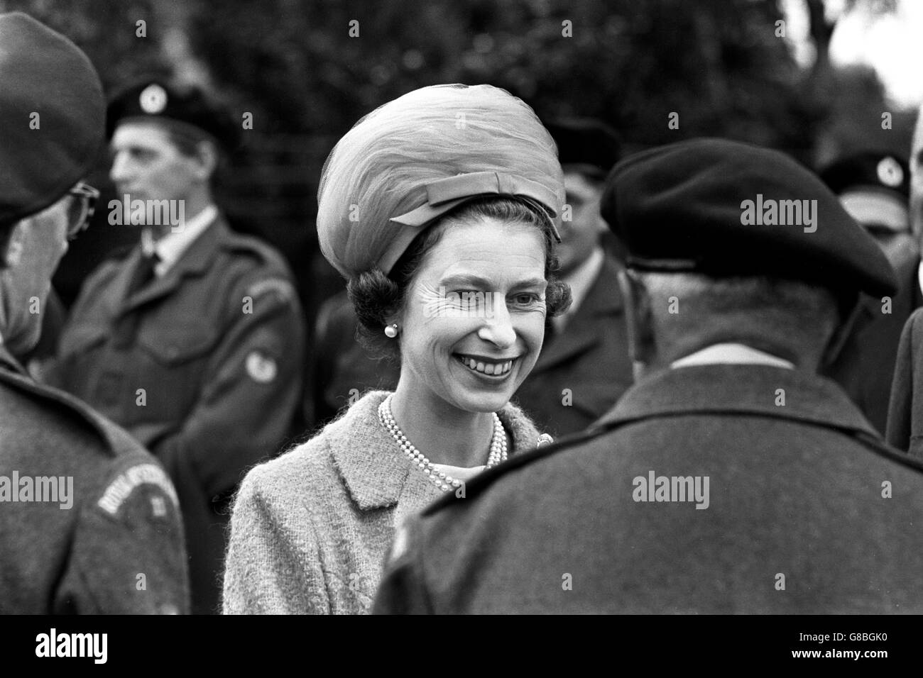 Queen Elizabeth II makes her inspection when she reviewed the Royal Observer Corps at the headquarters of Royal Air Force Fighter Command, Middlesex. Stock Photo